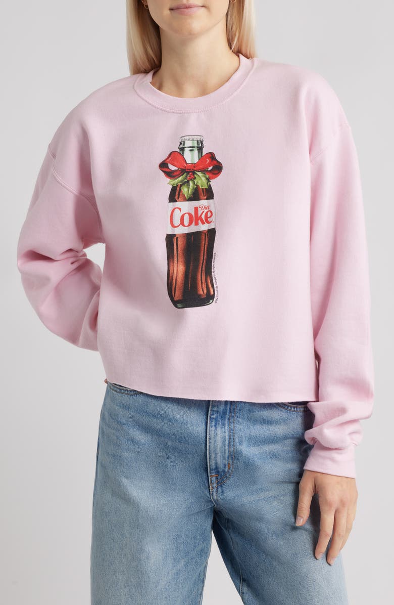 Junk Food Diet Coke Bottle Bow Fleece Sweatshirt, Main, color, Light Pink