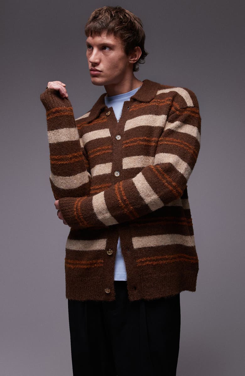 Topman Relaxed Stripe Polo Cardigan, Main, color,
