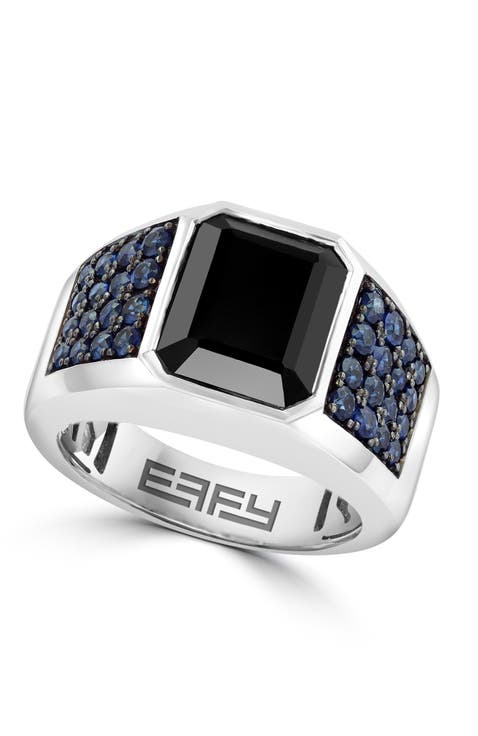Onyx & Sapphire Geometric Signet Ring in Sterling Silver