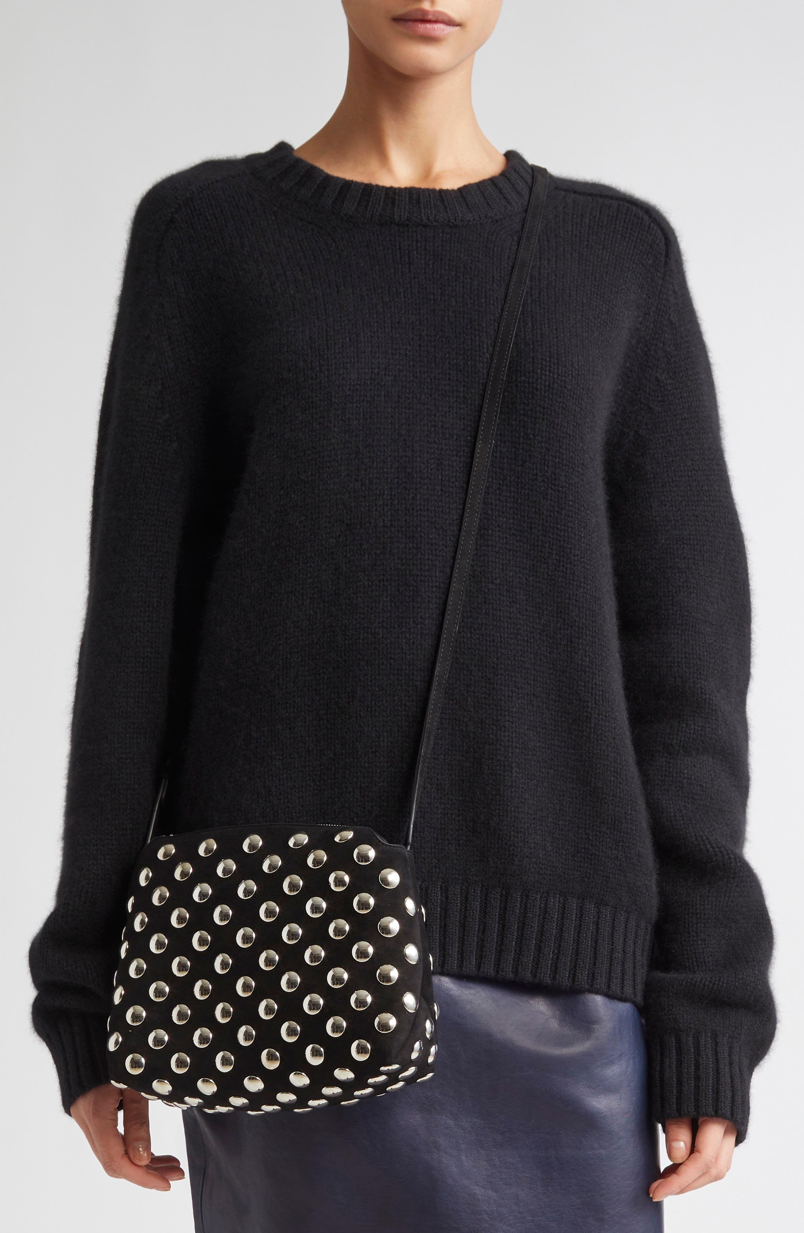 Khaite Lina Studed Suede Crossbody Bag, Alternate, color, 