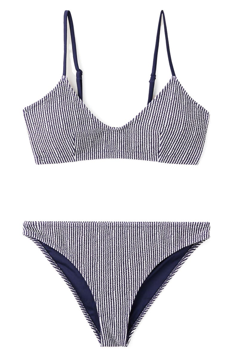 MANGO TEEN Stripe Texture Two-Piece Swimsuit, Main, color, Navy
