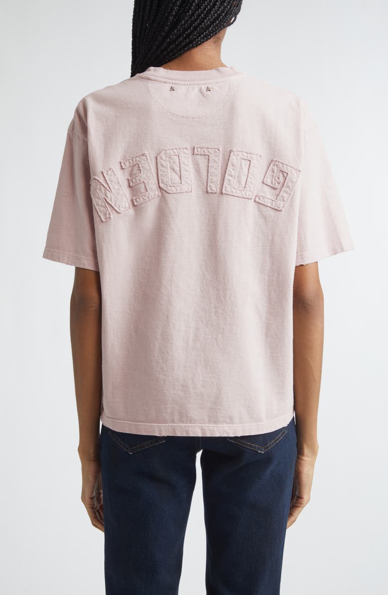 Golden Goose Distressed Reverse Logo Boxy Cotton Jersey T-Shirt, Alternate, color, Shadow Gray