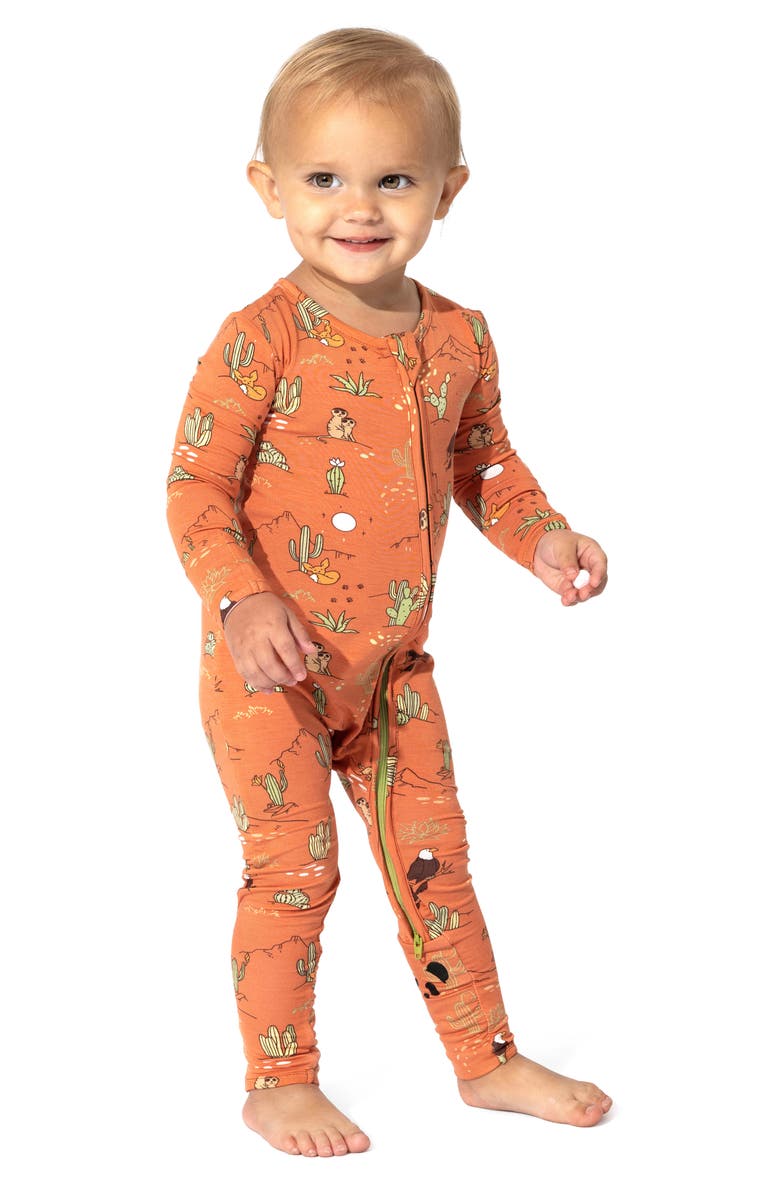 Bellabu Bear Kids' Desert Fitted One-Piece Convertible Pajamas, Alternate, color, Orange