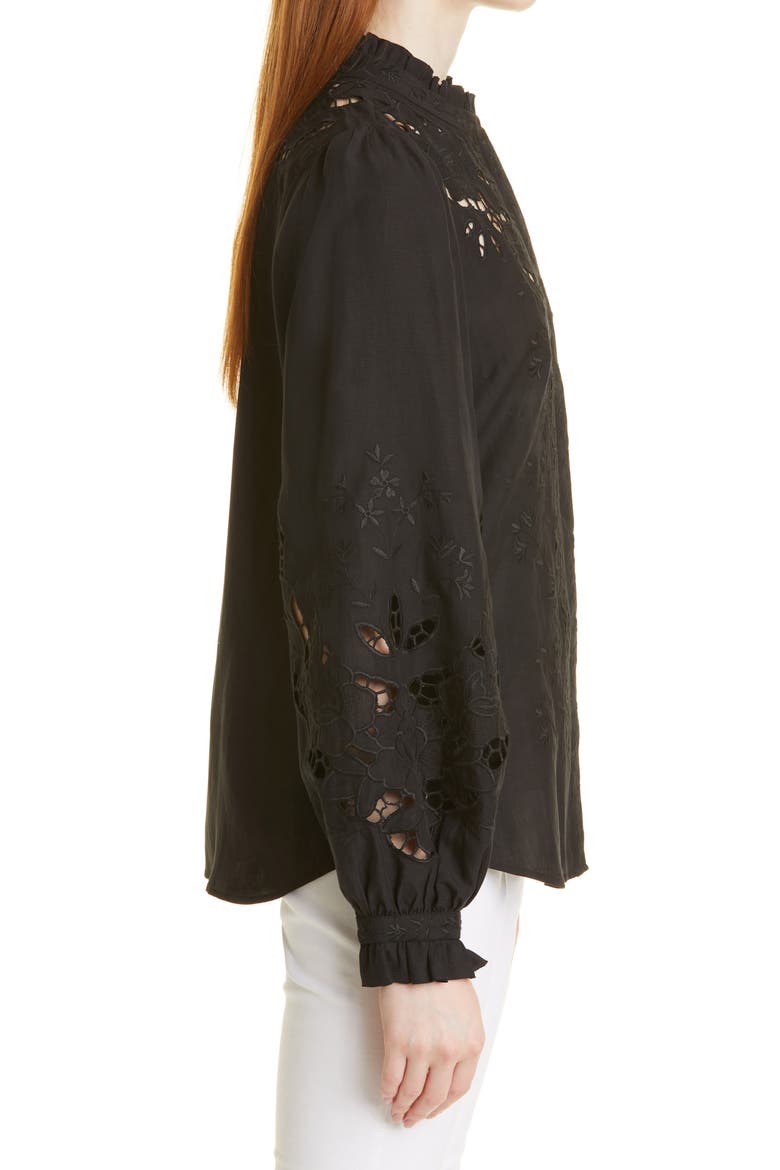 Yarden Embroidered Eyelet Blouse, Alternate, color, BLACK
