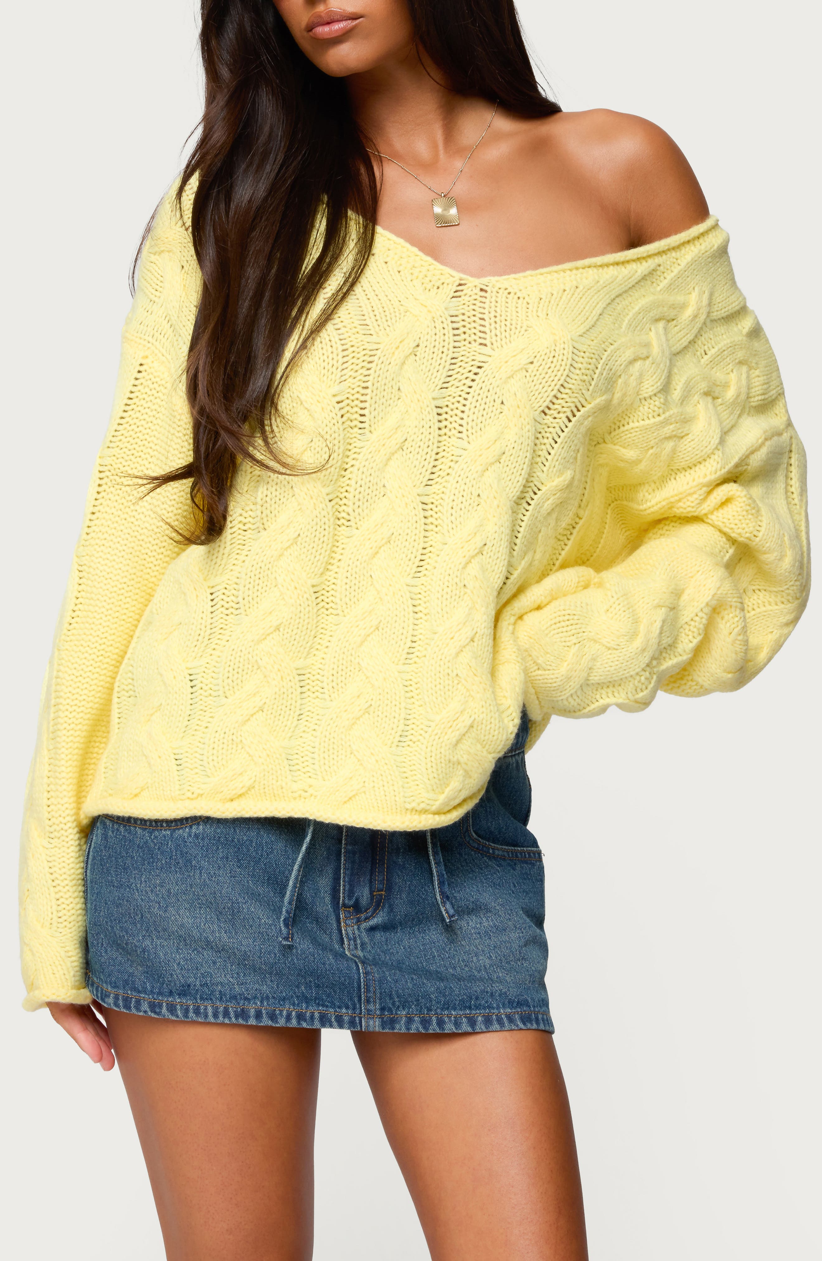 Inga Oversize Off the Shoulder Cable Sweater