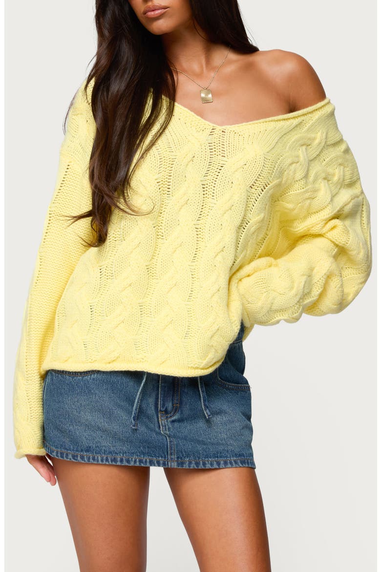Inga Oversize Off the Shoulder Cable Sweater, Main, color, YELLOW