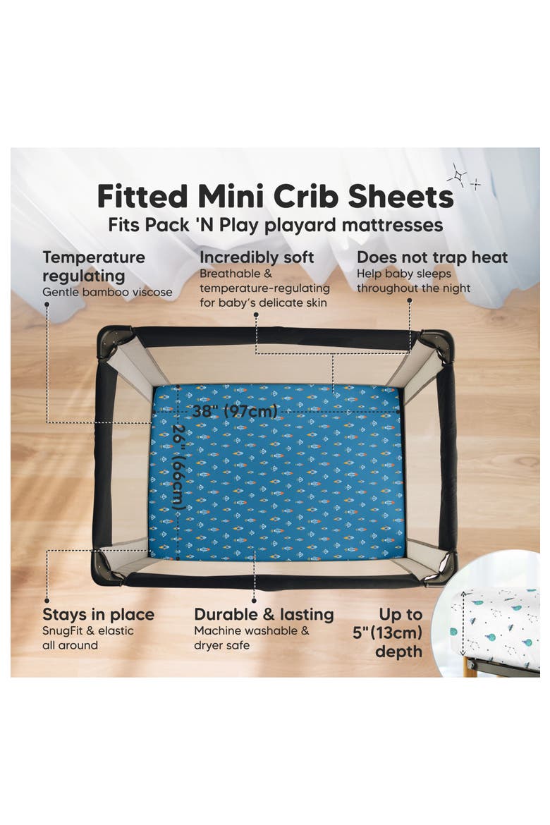 Isla Fitted Mini Crib Sheets, Alternate, color, Space Quest