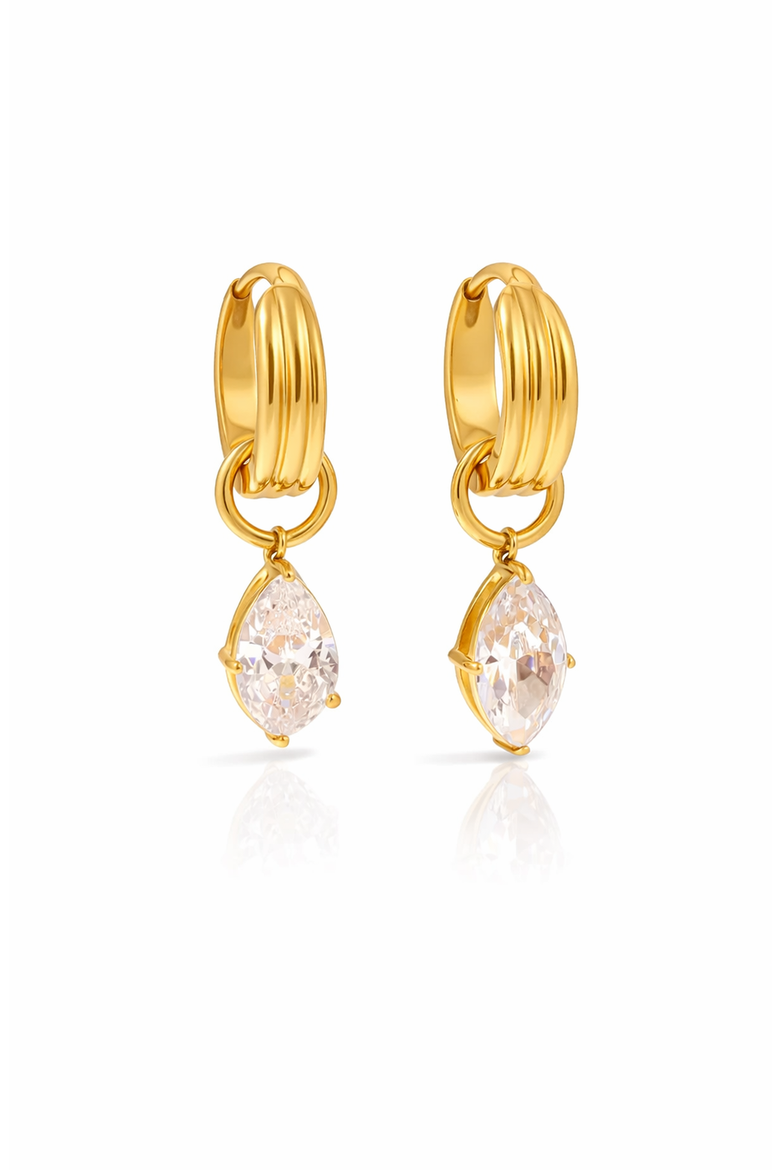 Cubic Zirconia Marquise Drop Stainless Steel Hoop Earrings, Main, color, Gold-Tone