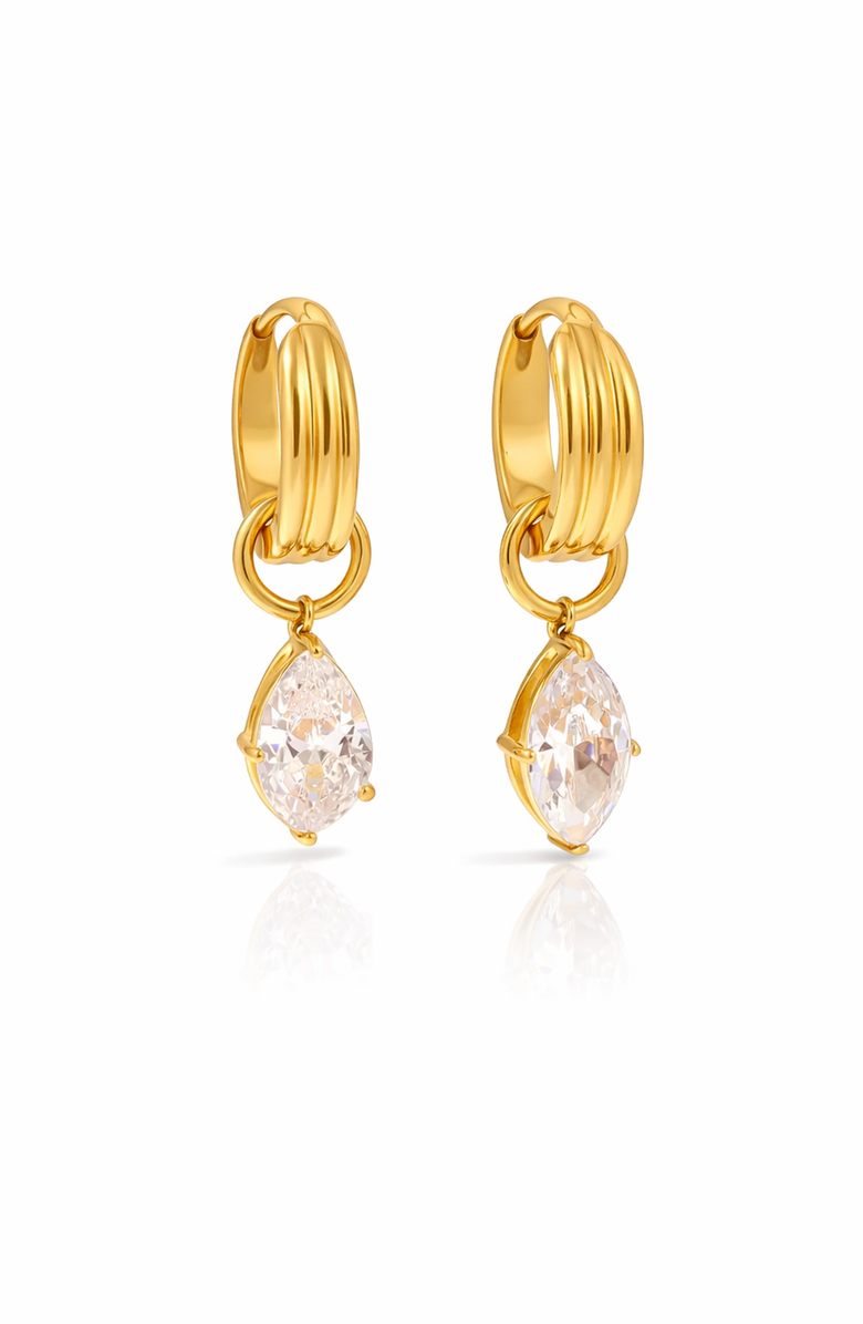 Kellery Cubic Zirconia Marquise Drop Stainless Steel Hoop Earrings, Main, color, Gold-Tone