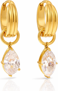 Kellery Cubic Zirconia Marquise Drop Stainless Steel Hoop Earrings