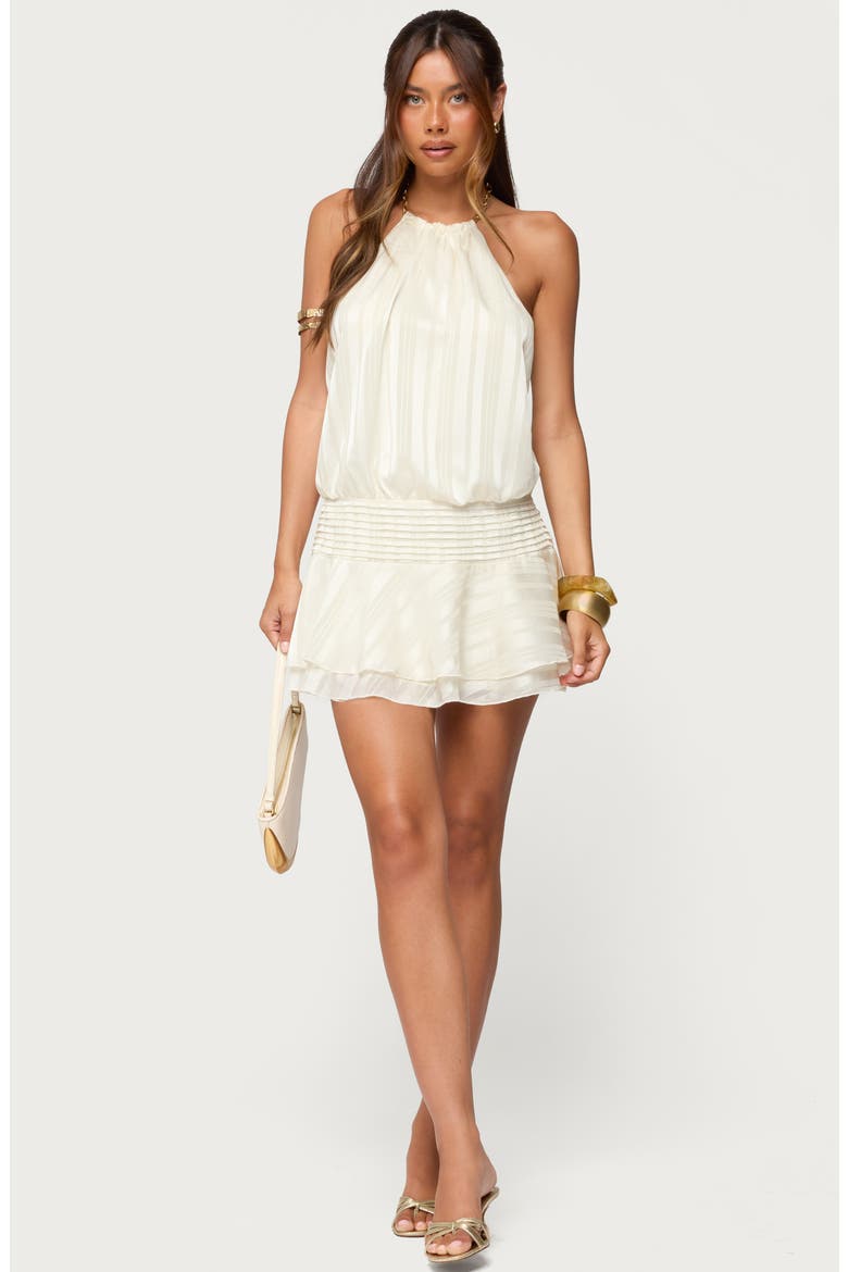 Glossy Drop Waist Halter Minidress, Alternate, color, BEIGE