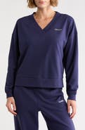 DKNY Metallic Logo V-Neck French Terry Sweatshirt
