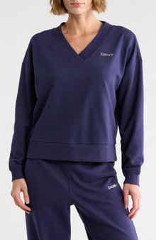 Metallic Logo V-Neck French Terry Sweatshirt
