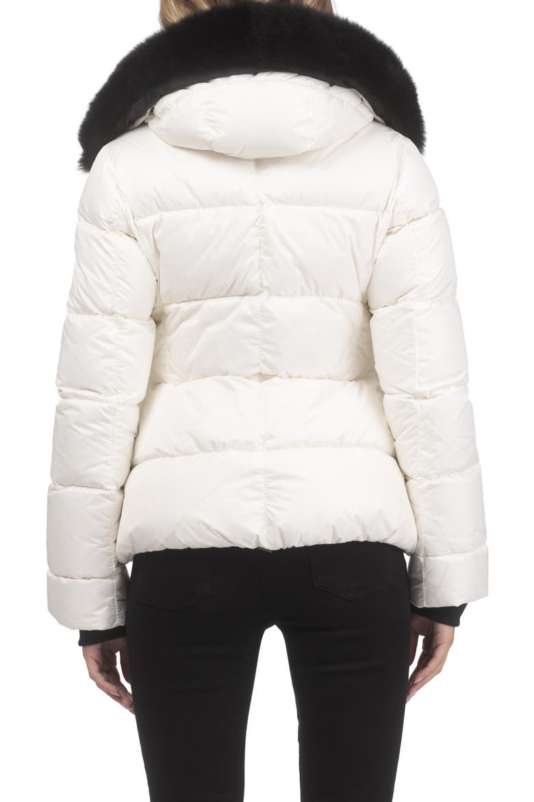 Apres-Ski Horizontal Short Parka with Detachable Toscana Lamb Hood Trim, Alternate, color, Ivory/Black