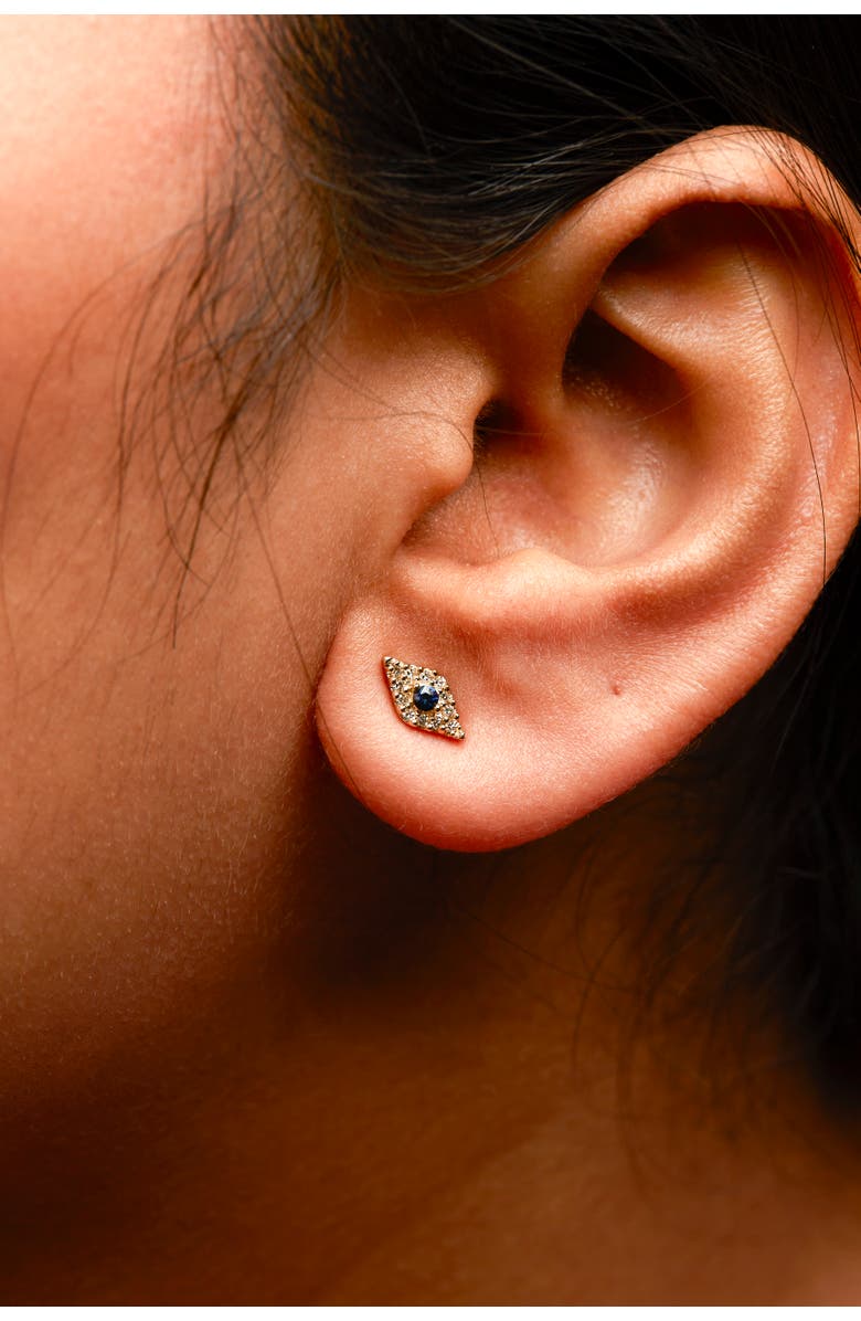 Haus of Brilliance 10K Yellow Gold Blue Sapphire and Diamond Accent Evil Eye Stud Earring, Alternate, color, Yellow