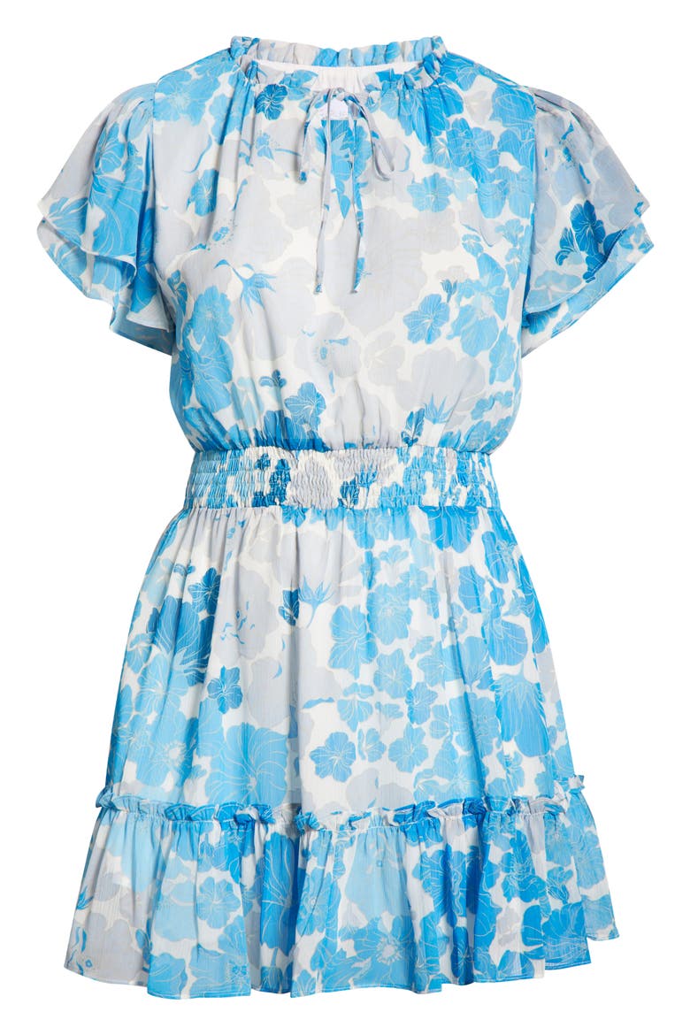 Kerela Floral Bumble Ruffle Dress, Alternate, color, WHITE-BLUE-COMBO