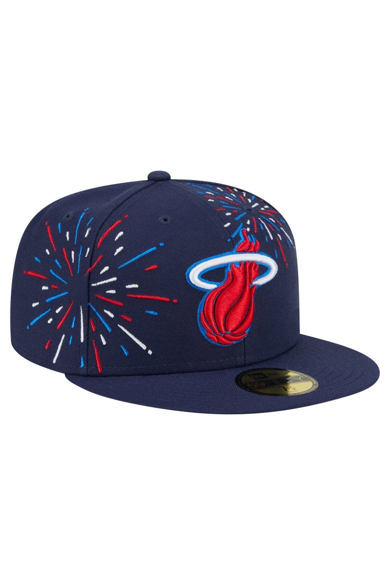 Men's New Era  Navy Miami Heat Americana Fireworks 59FIFTY Fitted Hat, Alternate, color, Navy