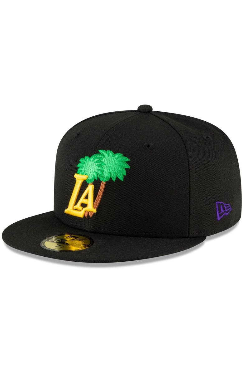 New Era Men's New Era Purple Los Angeles Lakers Icon Pink Undervisor 59FIFTY Fitted Hat, Main, color,