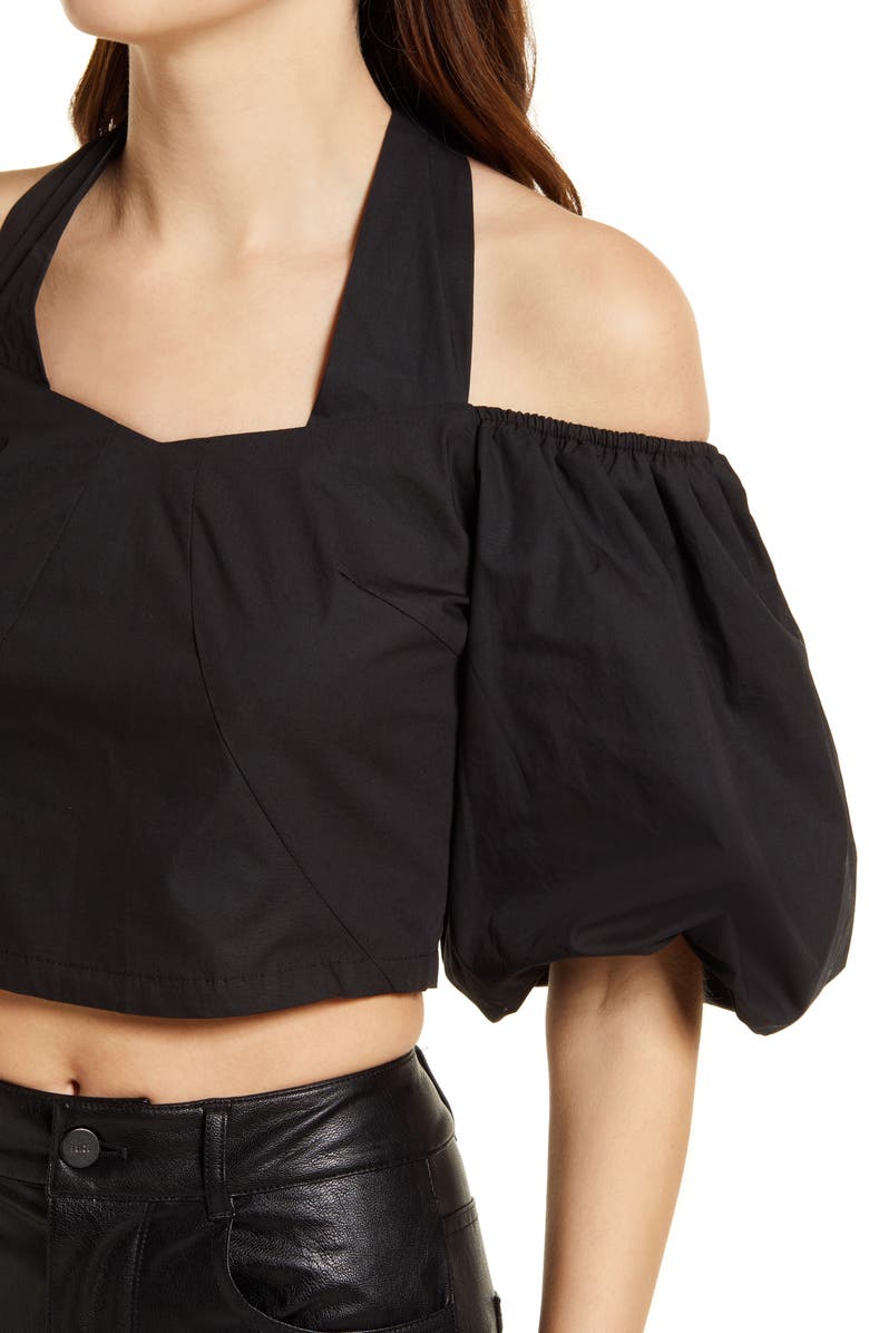 Amy Lynn Halter Neck Puff Sleeve Cotton Crop Top, Alternate, color,