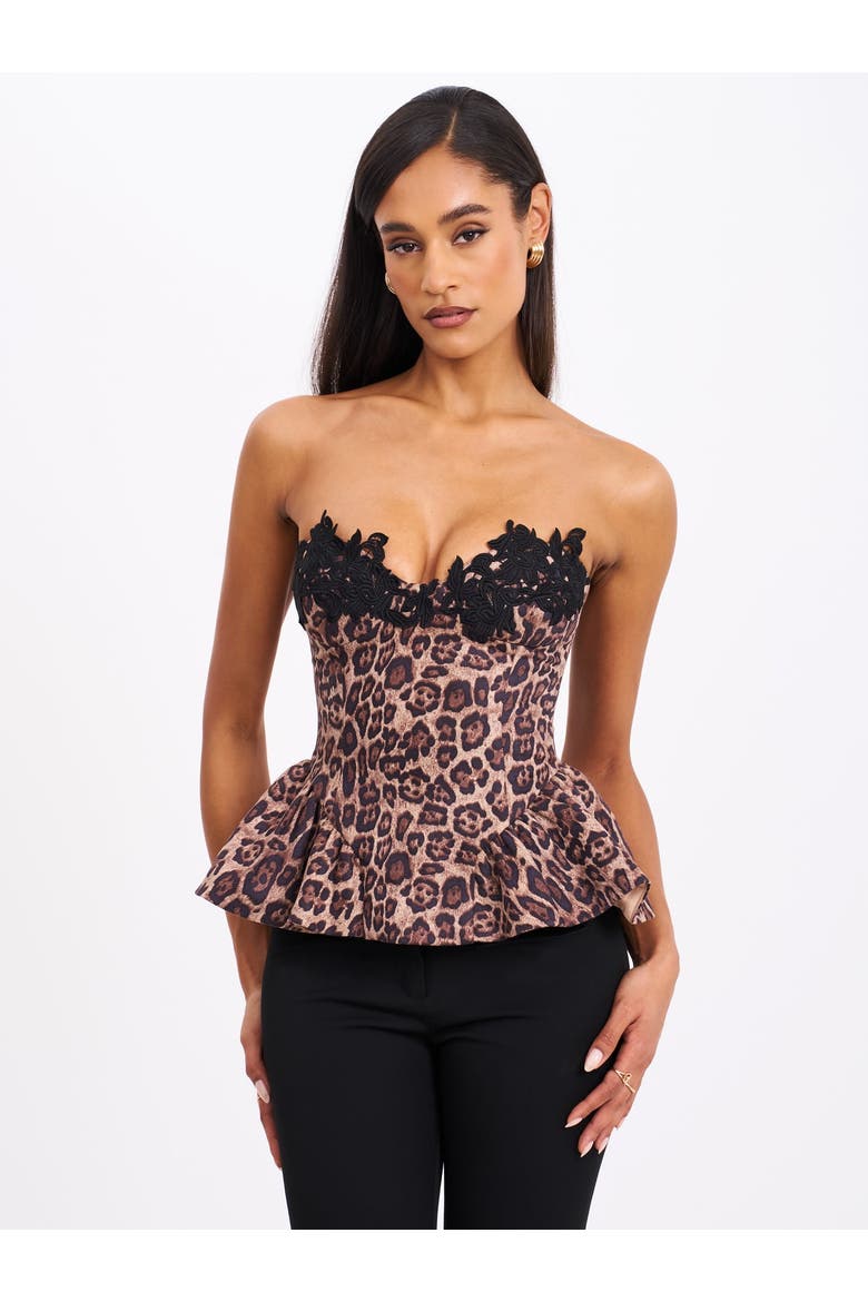Qiaracheetah Peplum Top with Lace Trim, Alternate, color, Cheetah Print Brown