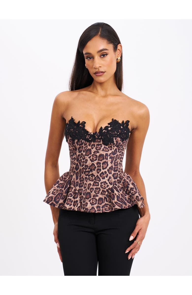 Miss Circle Qiaracheetah Peplum Top with Lace Trim, Alternate, color, Cheetah Print Brown