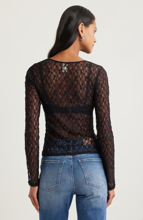 Open Edit Sheer Lace Top In Black