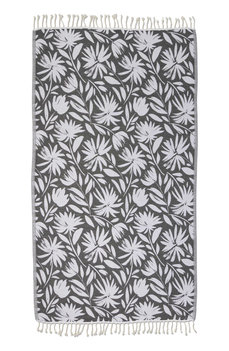 InfuseZen Whimsical Flower Organic Turkish Towel, Main, color, Black