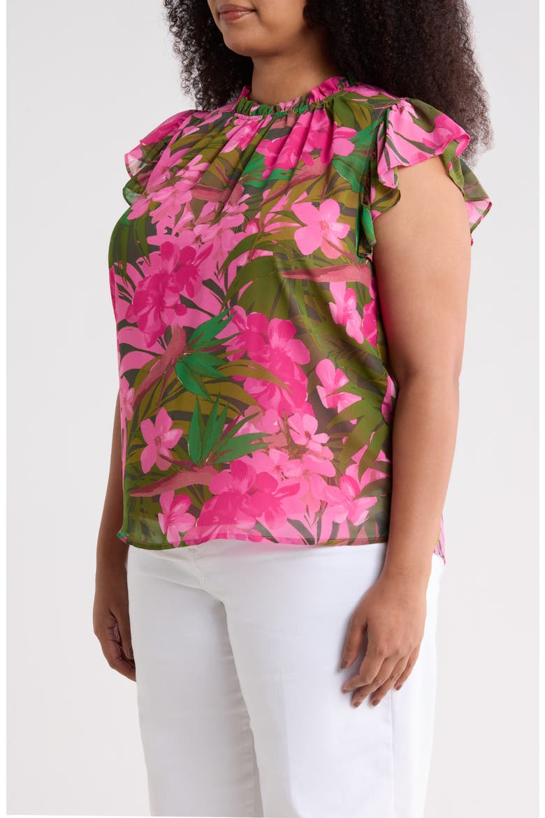 Dandi Floral Veda Cap Sleeve Top, Alternate, color, GREEN-PINK-CORAL