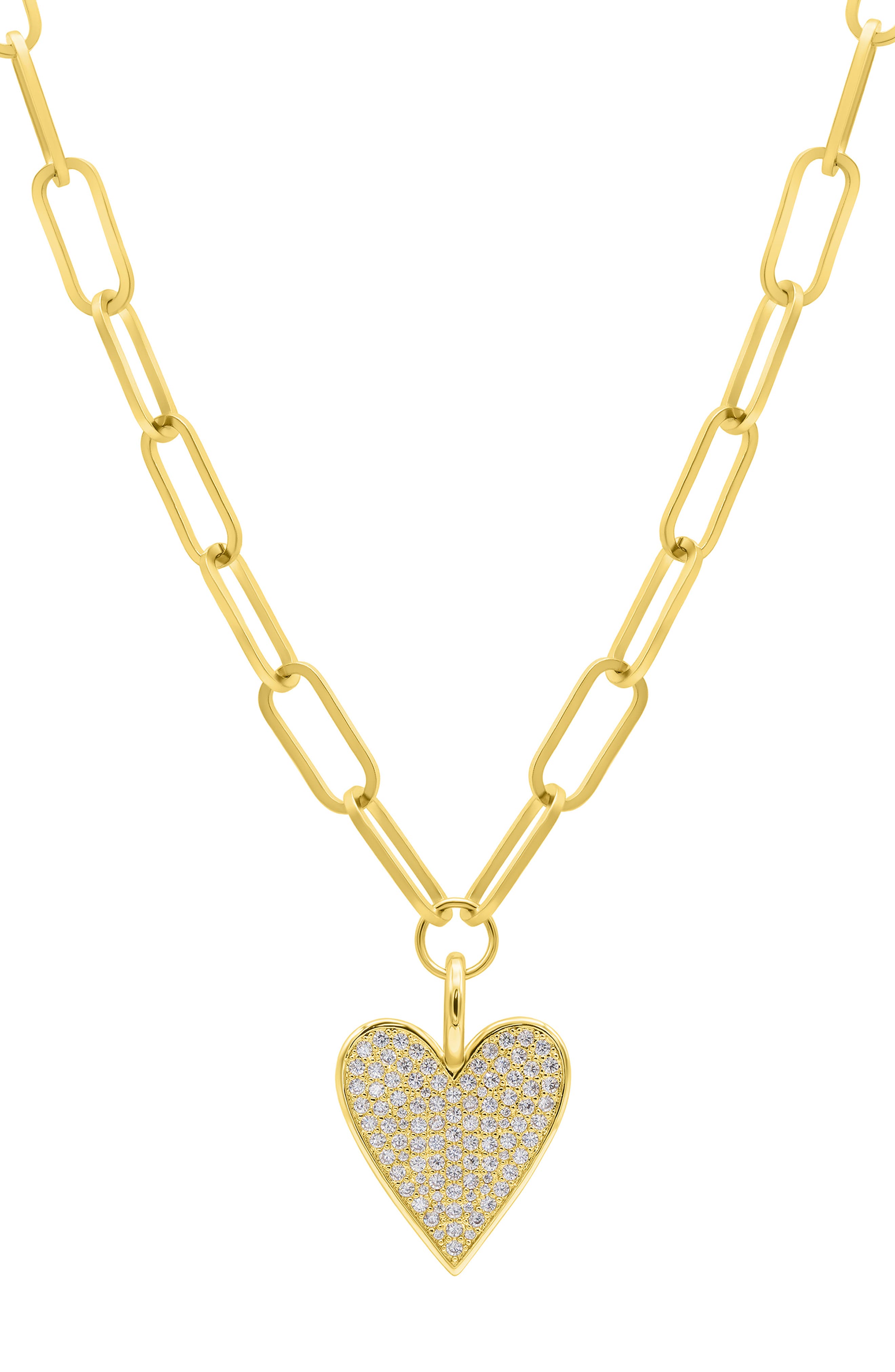 Adornia Crystal Pavé Heart Pendant Oval Link Chain Necklace