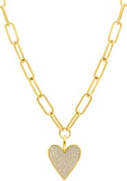 Adornia Crystal Pavé Heart Pendant Oval Link Chain Necklace