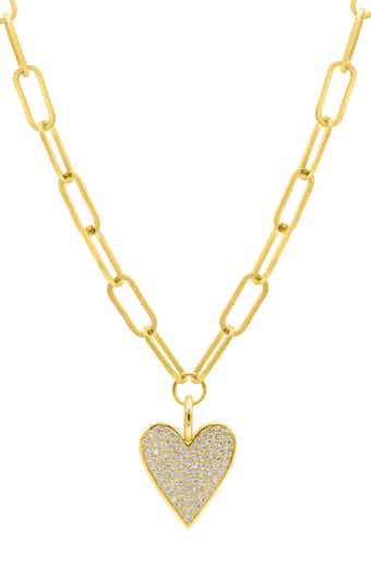 Adornia Crystal Pavé Heart Pendant Oval Link Chain Necklace