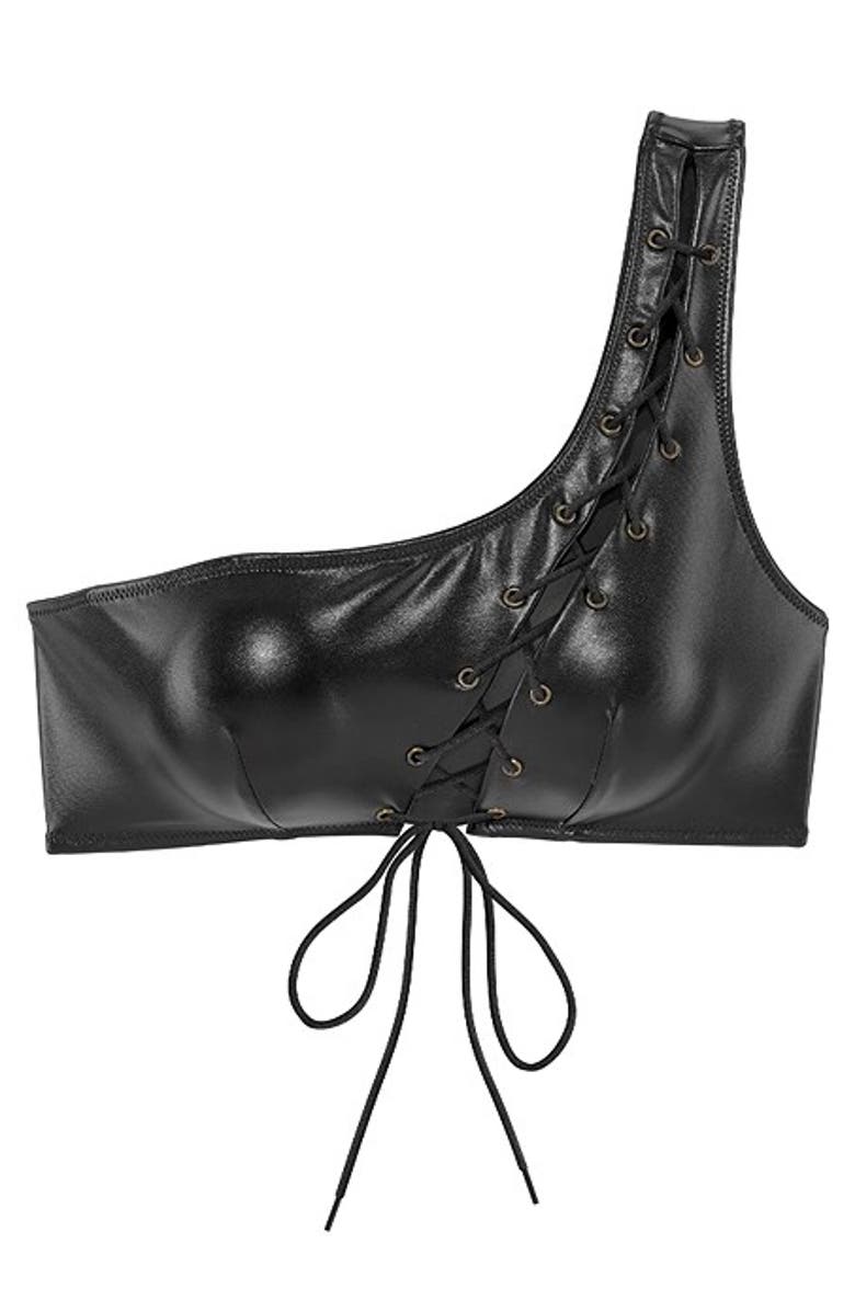 LASCANA Women's Lace Up One Shoulder Bra, Alternate, color, Black
