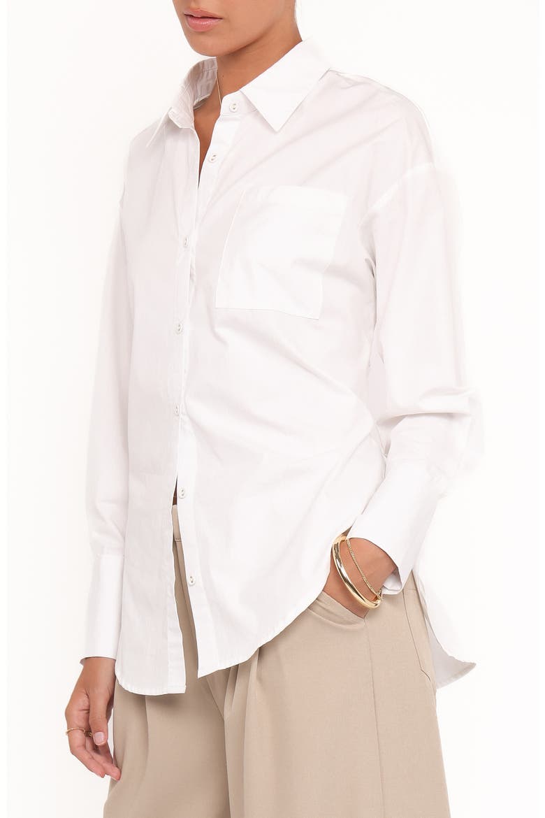 Yacra Lace-Up Back Cotton Button-Up Shirt, Alternate, color, WHITE