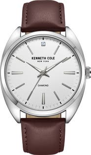 Kenneth Cole Diamond Dial Leather Strap Watch, 42mm
