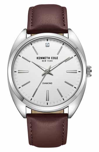 Kenneth Cole Diamond Dial Leather Strap Watch, 42mm