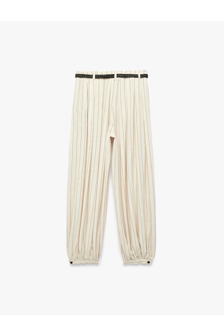 Linen Blend Pinstriped Harem Pants with Braided Belt, Alternate, color, BEIGE STRIPE