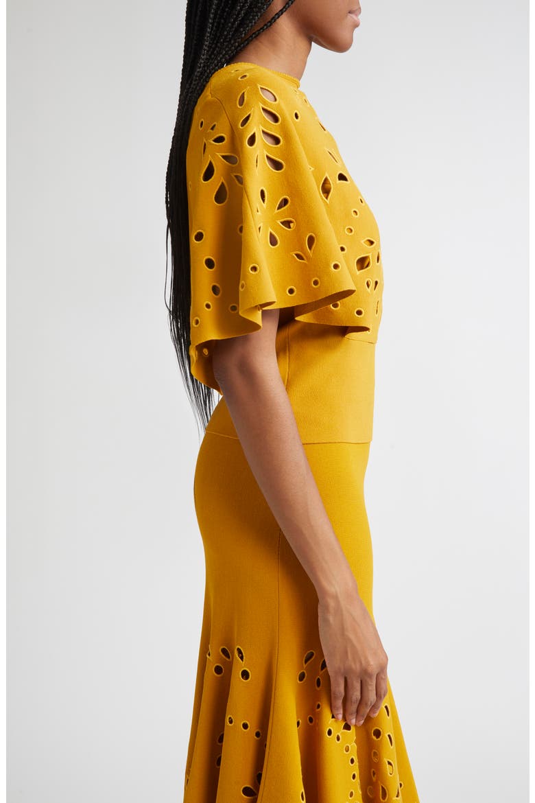 Josie Eyelet Detail Cape Sleeve Knit Top, Alternate, color, GOLDENROD