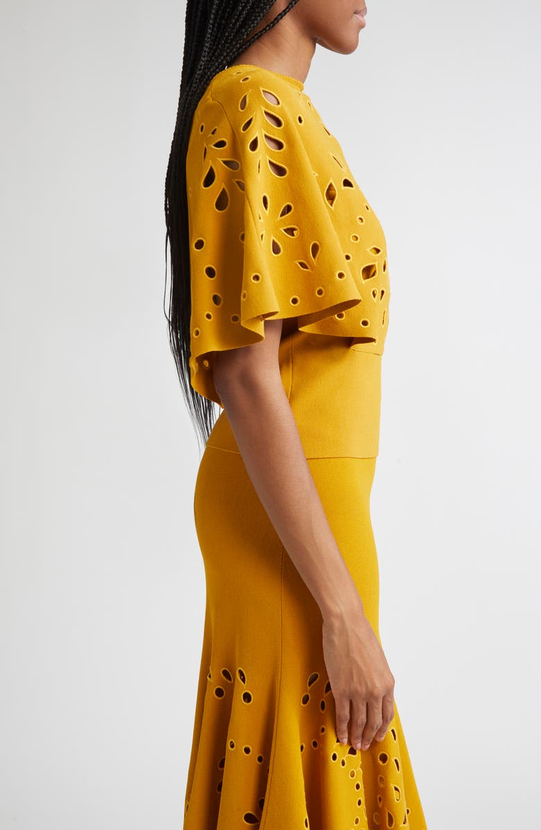 Ulla Johnson Josie Eyelet Detail Cape Sleeve Knit Top, Alternate, color, Goldenrod