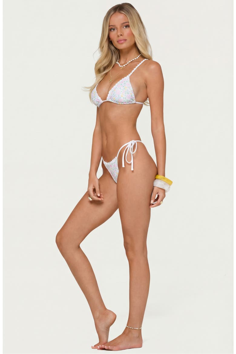 Catey Floral Lace Trim Bikini Top, Alternate, color, WHITE