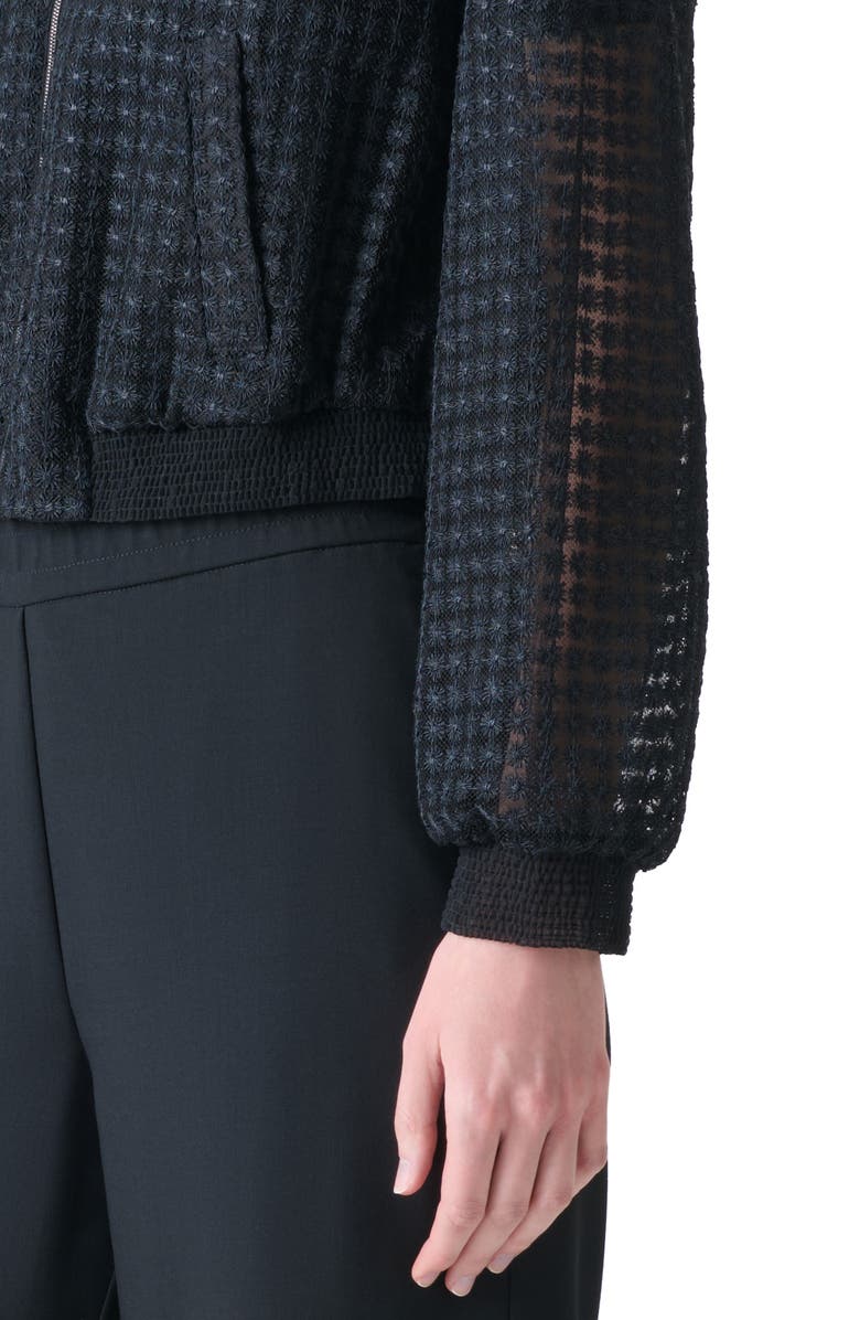 Akris Taide Flower Grid Tulle Bomber Jacket, Alternate, color, Black