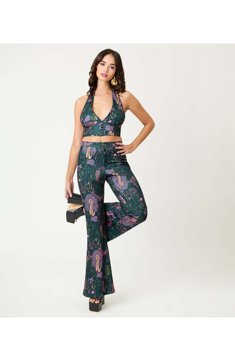 Smak Parlour 1970's Find Your Flare Pants, Alternate, color, Green Mannequin Print