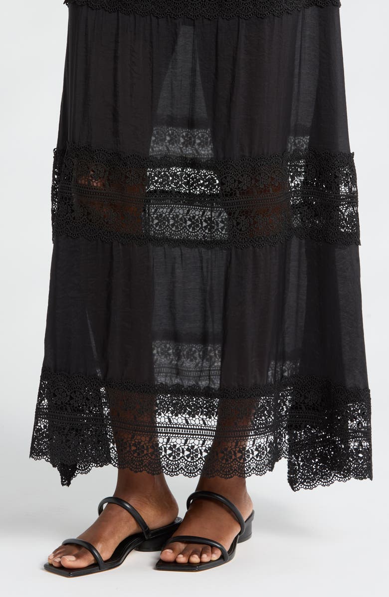 Elan Lace Trim Cotton Tiered Cover-Up Skirt, Alternate, color, Black