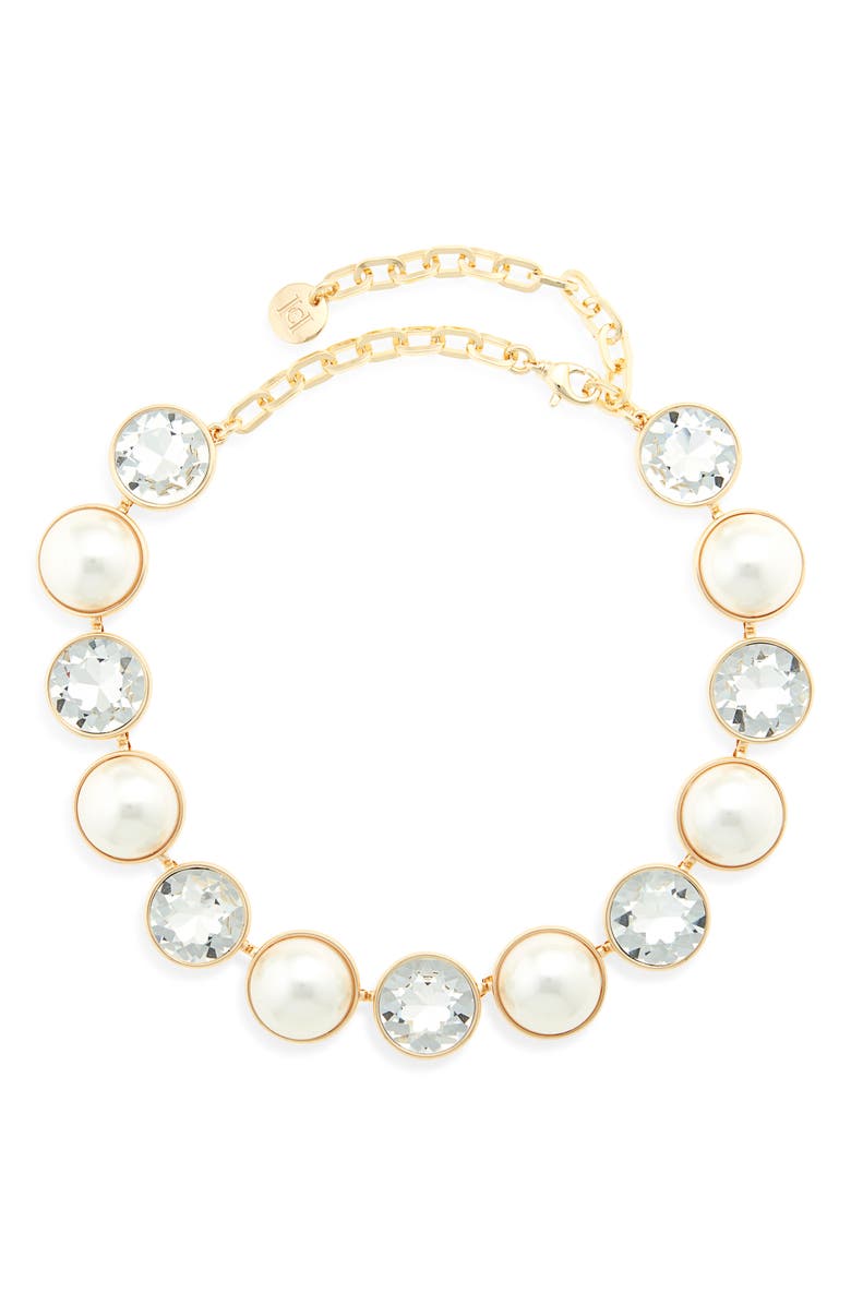 Carolina Herrera Flower Faux Pearl Collar Necklace, Main, color, Pearl/ Gold