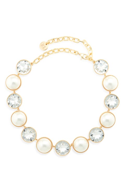 Flower Faux Pearl Collar Necklace