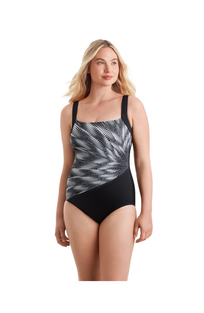 ShapeSolver Sport Squareneck Illusion Tank Chlorine Resistant One-Piece Swimsuit, Main, color, Side Fusion