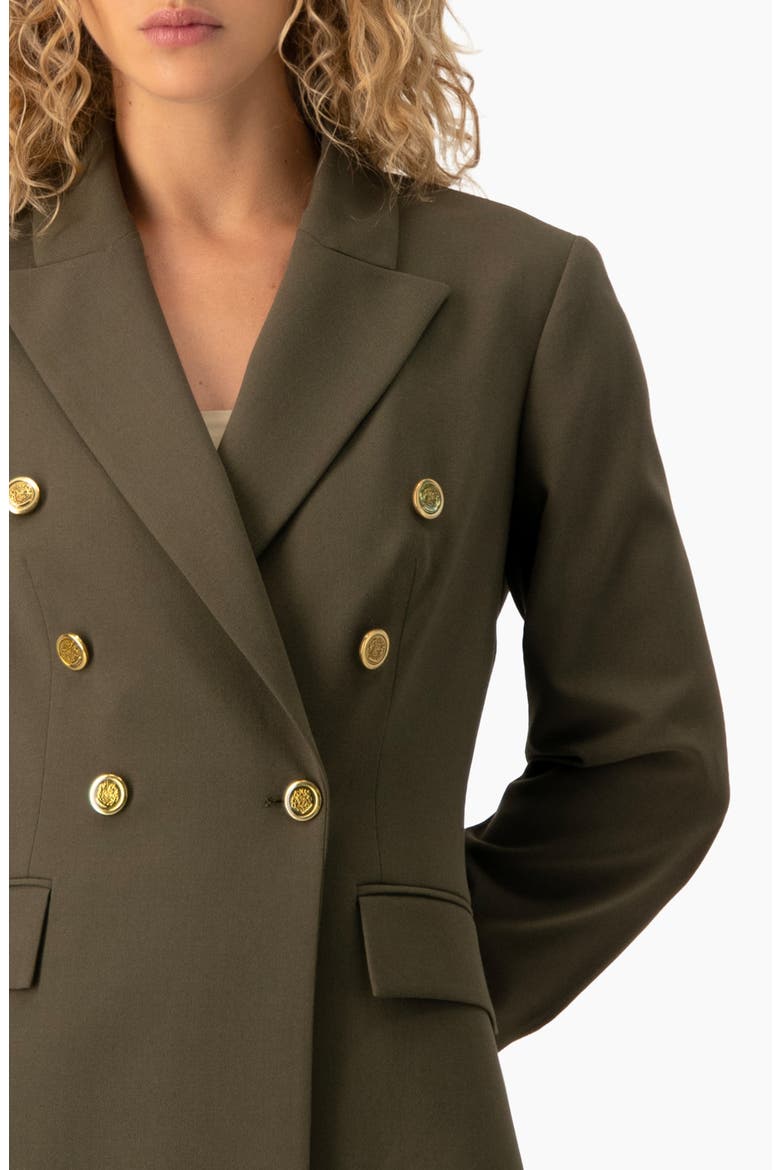Power Double-Breasted Long-Sleeve Tailored Blazer, Alternate, color, Olive Green