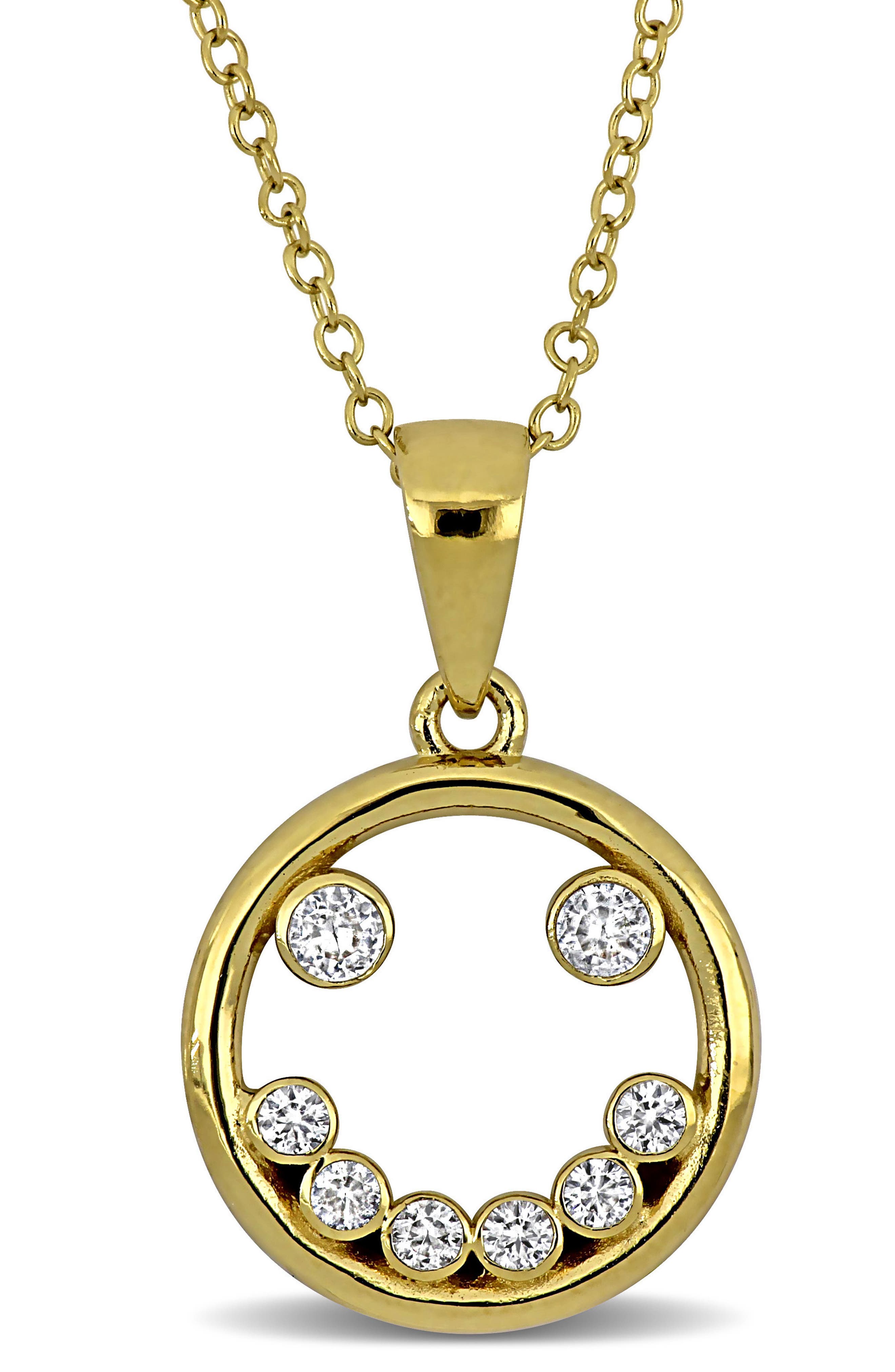 DELMAR Cubic Zirconia Smile Pendant Necklace
