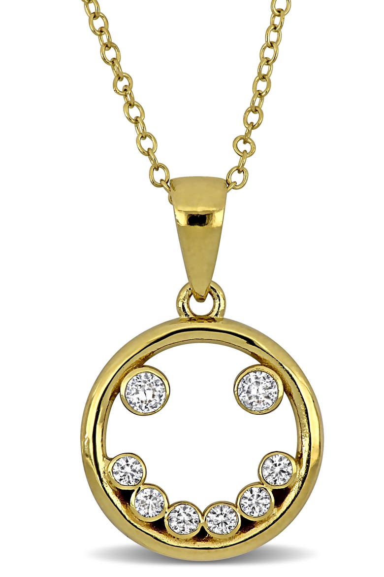 Cubic Zirconia Smile Pendant Necklace, Main, color, WHITE