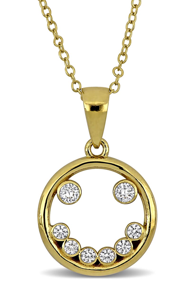 DELMAR Cubic Zirconia Smile Pendant Necklace, Main, color, Gold