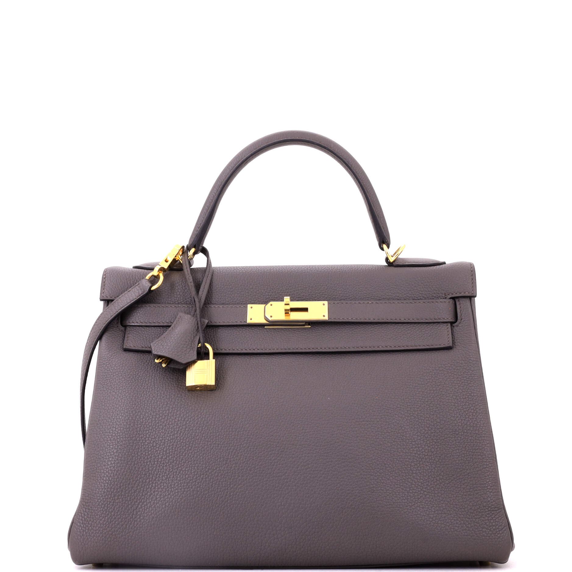 Kelly Handbag Grey Togo with Gold Hardware 32, Main, color, Grey
